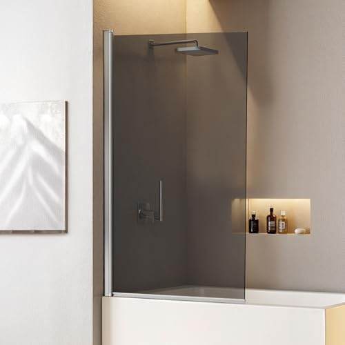 INMOZATA Shower Screen,Tempered Explosion-Proof Glass Shower Screens for Bath,180 Degree Rotation Over Bath Shower Screen Glass Panel（Grey Glass）