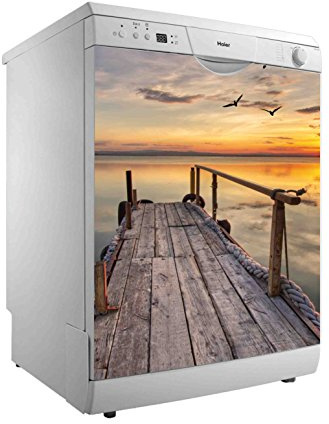 Vinile per lavastoviglie in legno tramonto | Varie misure 50 x 65 cm | Adesivo resistente e di facile applicazione | Adesivo decorativo dal design elegante