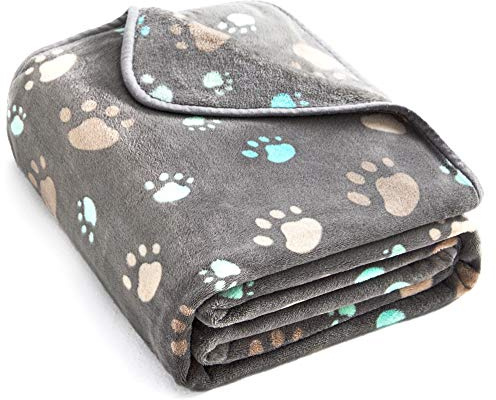 Allisandro 350 GSM-Super Soft and Premium Fuzzy Flannel Fleece Pet Dog Blanket, The Cute Print Design Washable Fluffy Blanket for Puppy Cat Kitten Indoor Outdoor, Grey, 40 x 32 Inches