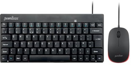 Perixx PERIDUO-212 Wired Mini Keyboard and Mouse Combo with 12 Multimedia Keys, Black, UK Layout