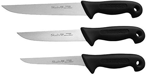 Staab's Metzgermesser | Fleischermesser Set 3-teilig (Schlachtermesser, sehr scharf, mit Aufhängeöse und Aufbewahrungstasche) Made in Solingen (Schwarz)