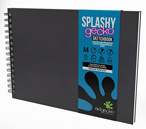 Artgecko 300 gsm akvarell skissbok A4 landskap - 40 sidor (20 ark) vitt patronpapper