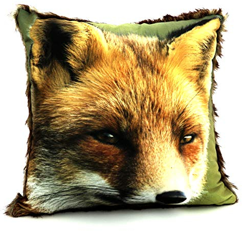 heimtexland ® Kissenhülle Fuchs 40x40 cm mit Fell - hochauflösender Digital-Fotodruck samtig weicher Velour Kissen Hüttenstil Waldtiere Dekokissen Typ587