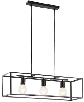 Lindby Lampadario a Sospensione Nero, Lampada Gabbia Nera Metallo Industrial Vintage Cucina Sala da Pranzo Ristorante 3 Luci E27 Plafoniera Led Soffitto Moderna Acciaio