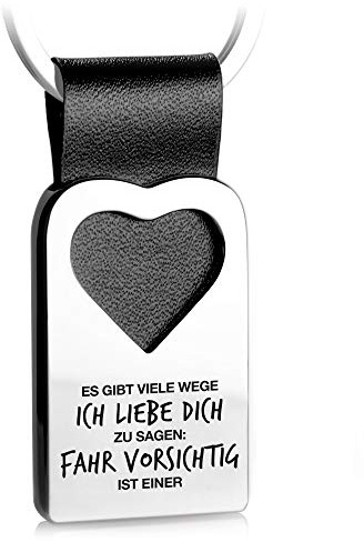 FABACH Herz Schlüsselanhänger mit Gravur aus Leder - Auto Fahr Vorsichtig Glücksbringer Anhänger für Ihren Lieblingsmensch - Es gibt viele Wege ich liebe dich zu sagen: Fahr vorsichtig ist einer
