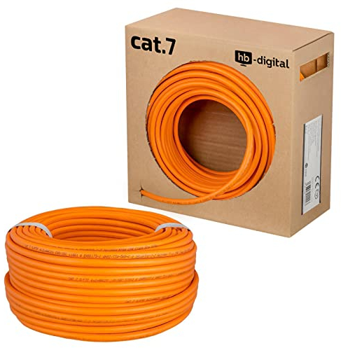 HB-DIGITAL 25m cat 7 Netzwerkkabel LAN Verlegekabel Cable - Übertragungsgeschwindigkeit bis zu 10 Gbit/s - Profi S/FTP PIMF LSZH Halogenfrei Orange RoHS-Compliant cat. 7 Cat7 AWG 23/1