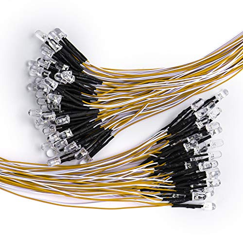 DiCUNO 5 mm LED-dioder, 25 cm kabel, 12 V, med motstånd, 100-pack