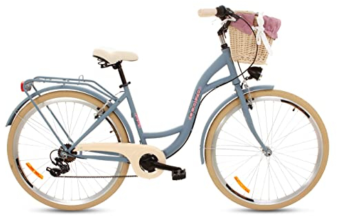 Goetze Mood Damenfahrrad Retro Vintage Holland Citybike, 28 Zoll Alu Räder, 7 Gang Schaltwerk, Tiefeinstieger, Korb mit Polsterung Gratis!