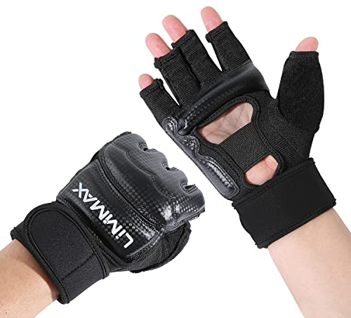 LiMMAX Kickbox-Sparring-Handschuhe, MMA-Handschuhe für Herren und Damen, Halbfinger-Boxhandschuhe, Kampfhandschuhe, Boxhandschuhe für Boxsack-Training, UFC-Handschuhe für Männer und Frauen, Schwarz,