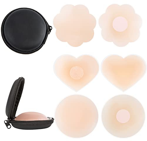 XJSGS Nipple Covers, Pasties Invisible Silicone-Nipple Cover for Women Reusable Adhesive Nipple Stickers (Flesh-3pairs)