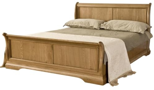 Ramece French Solid Oak Sleigh Bed - Home Bedroom Furniture - 6' Super King Wooden Bed Frame - H104.5 x W195.7 x L215.5 cm (Super King)