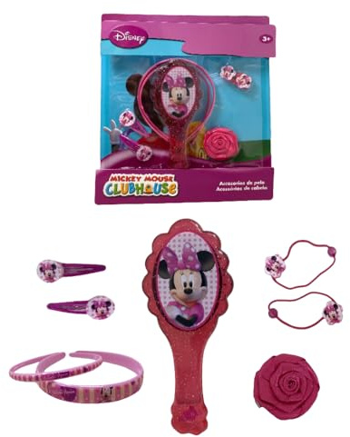 Accessori per capelli Minnie Disney set per bambini da 8 pezzi spazzola clic clac elastici mollette