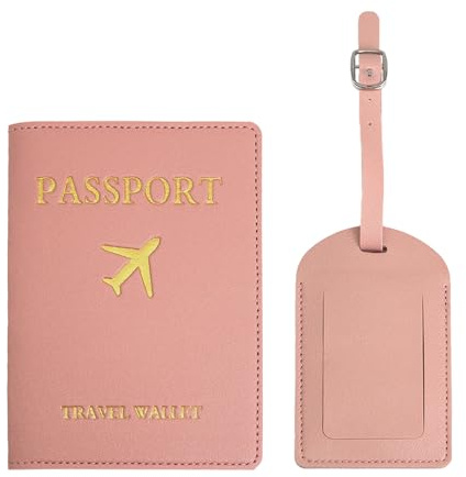 YMWALK Porte-Passeport en Cuir PU Imperméable,Étui Passeport et Étiquette Bagage, Accessoires de Voyage Élégants et Sécurisés pour Passeport, Carte de Crédit et Carte D'identité (Rose)