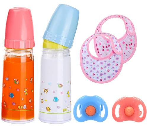 DIELOVEHUA 6 Stück Puppenzubehör, 2 Stück Magische Flasche, 2 Stück Puppenschnuller, 2 Puppen Lätzchen, Puppenflasche mit Milch, Magische Milchfläschchen,für Kinder ab 3 Jahren