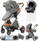 Doraystar Kinderwagen 3 in 1, Kombikinderwagen 3 in 1 mit Zwei Umkehrbaren Schiebemodi, Kinderwagen Set mit Ein-Klick-Faltdesign, Kinderwagen Komplettset Rahmen Aluminiumlegierung (V9 Grey)