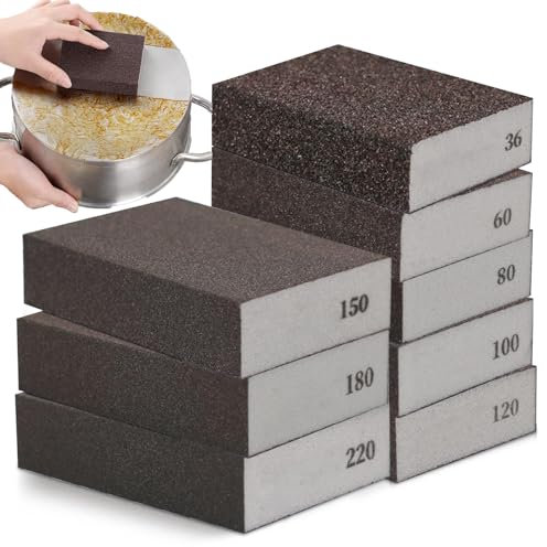 8 Esponjas de Lijado, Bloque de Arena de Espuma Suave 36/60/80/100/120/150/180/220 de Grano Esponja de Lija Húmeda y Seca para Madera Metal Cocina Muebles