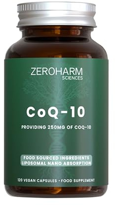 ZEROHARM CoQ10 liposomiale 250 mg con semi d'uva e piperina – Supporto per cuore, energia e antiossidanti – Assorbimento liposomiale avanzato – Confezione da 120 pezzi (confezione da 1)