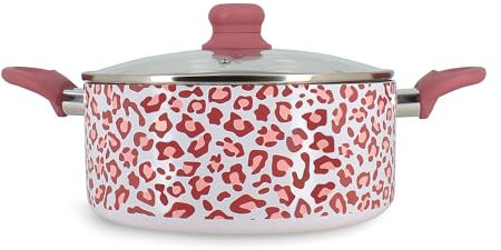 MENASTYL - Faitout Léopard Rose 24cm tous feux dont induction - Revêtement antiadhésif - Aluminium recyclé - Poignée effet bois ergonomique - Motif Léopard - 6020966
