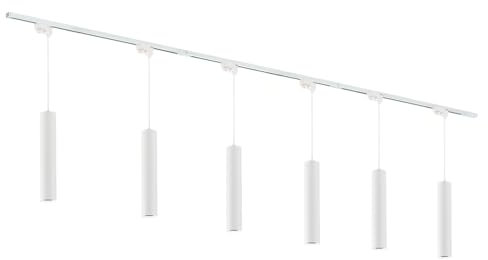 Qub Focus III - Sistema binario a 1 fase, 300 cm, 6 lampadine a sospensione GU10, 3 guide da 1 m, forma a I, faretto da soffitto bianco, espandibile e flessibile, compatibile con LED, design moderno