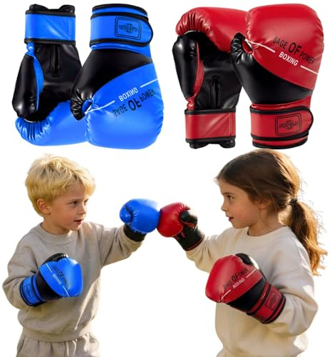 PARPIQ 2 Paires de Gants de Boxe pour Enfant 177 ML Gants de Boxe en Cuir pour Enfants 3-8, 8-12, 10-12 Ans MMA, Karaté, Muay Thai, Taekwond