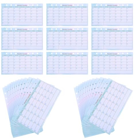 BESTonZON 10 Recharges pour Agenda Mensuel A6 à 6 Anneaux – Papier Ligné Épais pour Planification Budgétaire et Organisation Hebdomadaire – Inserts Calendriers Mensuels Colorés Dégradé –