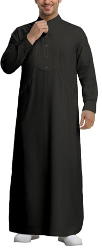 RUMAOZIA Abaya Hombres Caftán Ropa de Oración para Hombres Musulmana Bata Casual Camisas Botones Abajo Cuello Túnica Kurta Manga Larga Thobe Negro Blanco Camisa Tradicional India Musulmana Ropa, O