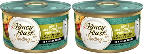 Fancy Feast Purina Medleys White Meat Chicken Primavera with Tomatoes, Carrots and Spinach in a Silky Broth - 3 oz. Cans (Pack of 48)