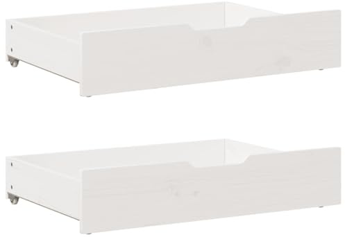 Kaloriko Set di 2 cassetti da letto, in legno di pino massiccio, 80 x 55 x 17 cm, con pratiche ruote, sistema di cassetti salvaspazio per ordinare, riporre oggetti e riporre sotto il letto