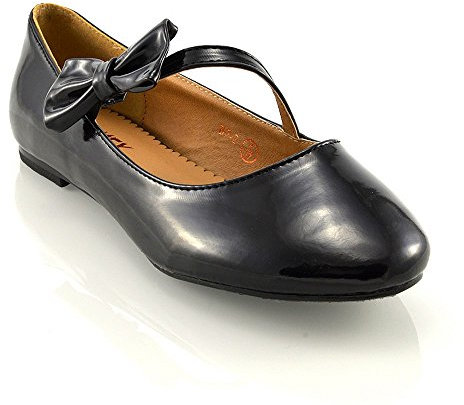 ESSEX GLAM Womens Flat Bridal Shoes Ballet Ladies Slip On Ballerina Dolly Bow Glitter Bridesmaid Pumps Size 3-9 Black Patent