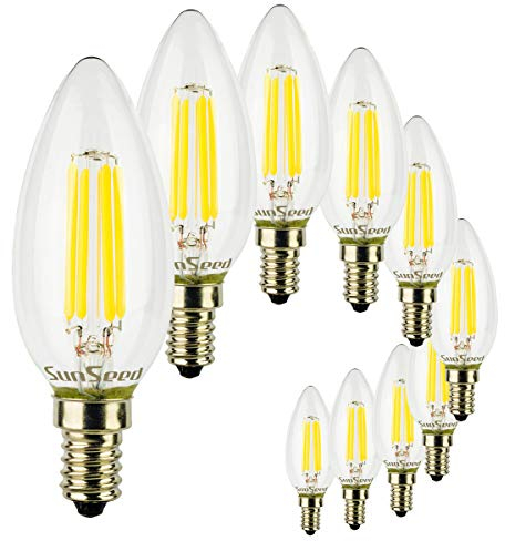 SUNSEED 10x Ampoule Filament LED Bougie E14 4W équiv. 40W Blanc Naturel 4000K