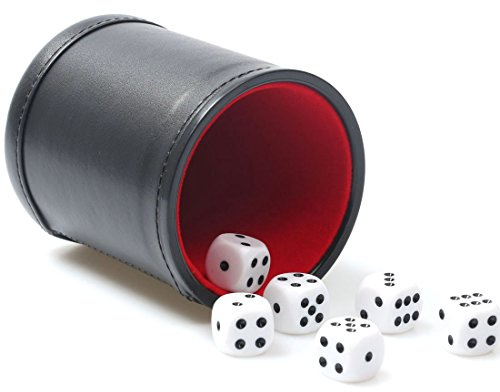 RERIVER Felt Lined PU Leather Dice Cup Set with 6 Dot Dices (Black, Pack of 1)