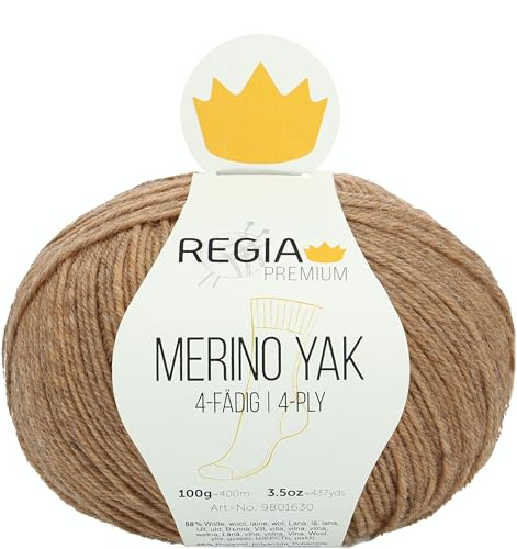 REGIA Premium Merino Yak 9801630-07505 puder meliert Handstrickgarn, Sockengarn, 100g Knäuel