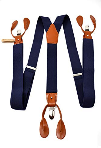 Sweet Leaf Bretelle Blu Scuro di alta qualità completamente Regolabili - 3 Clip o 6 Bottoni (personalizzabili)- Forma di Y - Classiche, Eleganti e Moderne