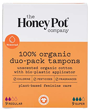 100% Organically Grown Cotton Duo-Pack Tampons, Regular and Super Absorbency, 18 Count, The Honey Pot Company
