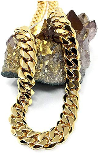Collar de cadena de eslabones cubanos de oro de 18 quilates de 11 mm para hombres y mujeres de 11 mm, corte de diamante de 18 quilates pesado con cierre grueso sólido Hip Hop, 22-28 inches, Oro
