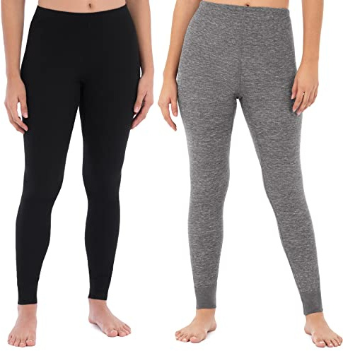 Fruit of the Loom Women's Micro Waffle Thermal Bottom, Small, Black/Smoke Heather