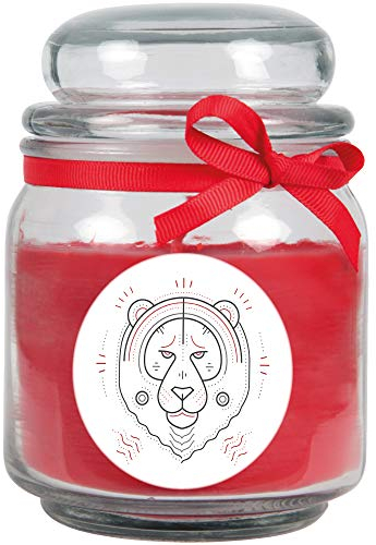 HS Candle Sternzeichen Duftkerze Rose im Bonbonglas (Löwe) - viele Motive zur Auswahl, 300g - Brenndauer bis zu 70 Std - Leo