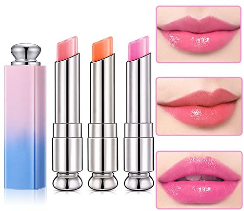 BINGBRUSH 3 Pcs Color Changing Change Lip Balm,Korean Magic Lipstick Color Change Changing Lip Tint Tinted Stain Gloss Balm Long Lasting Waterproof Moisturizer Lipstick Set for Women
