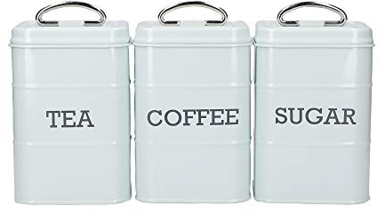 KitchenCraft Living Nostalgia Botes para Café, Té y Azúcar de Acero en Caja de Regalo 3 Unidades Azul Vintage