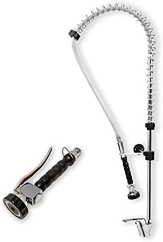 GOLDMAN SERVICE | Robinet de douche industriel extensible pour évier de cuisine hôtellerie avec douchette flexible noire pulvérisatrice + robinet mitigeur poignée rotative d'eau froide et chaude