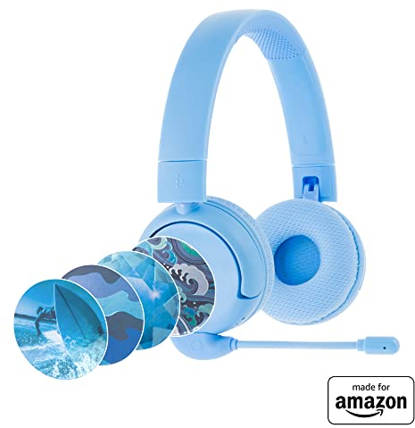 All-New, Made for Amazon BuddyPhones PopTime Pro Volume-limiting Bluetooth Child Headphones with Boom Microphone Age (3-12), Cyber Sunset
