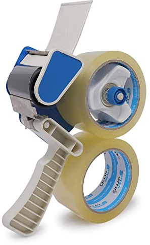 PROMO-SET: Packband-Abroller Lite + 2x hochwertiges gws Packband (transparent, 66 m x 50 mm) / Abroller Paketband/Paketklebeband Abroller/Handabroller für Paketband