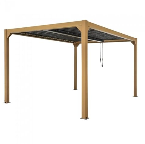 Grindi - Garten Pavillon Terrassendach mit aufklappbarem Dach - Holzimitation, Kea II 3x4m -Gartenpavillon - Terrassendach - Gazebo, Sonnenschutz für Terrasse und Freistehender, Grillpavillon, Markise