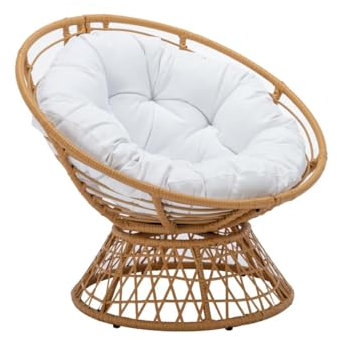 Vente-unique - Fauteuil papasan Rotatif en résine tressée - Naturel Clair et Coussin Blanc - SYNDRA de MYLIA