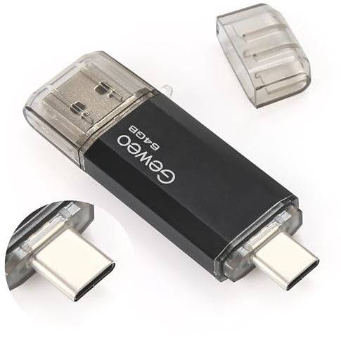 Memoria USB 64GB, Flash Drive USB 2.0 Pendrive 64GB 2 en 1 OTG USB C Memory Stick para Smartphones Android, Windows, Android, Pc, Tabletas y Otras Dispositivos USB o Tipo C (Negro)