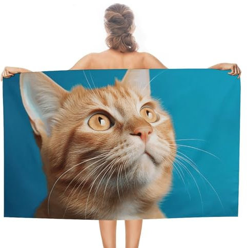 OURTEV Beach Towels Oversized Beach Towels for Adults The Cat Is Looking Up Pool Towels Absorbant Large Beach Towel 30 X 60 Inches Quick Dry Travel Towel for Pool Gym Yoga