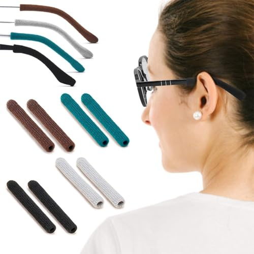 JEYORZY 4 Paires Protege Branche Lunette, Couvre Branche Lunette en Tissu de Coton Tricoté Doux, Anti Glisse Lunettes, Accessoires de Lunettes de Elastiques Antidérapants, pour Lunettes