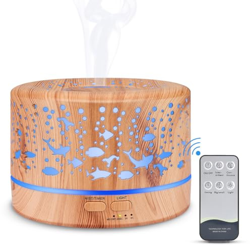 Diffuseur huiles Essentielles Humidificateur d'air diffuseur Parfum Maison 500ml, Arrêt Automatique, 7 LED Couleur Le Poisson pour Salon Yoga Chambre