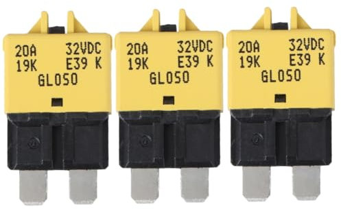 Mikinona 3St rücksetzbare Sicherung autosicherungen konkura Auto-Sicherung kfz sicherungen Thermischer Schutzschalter schiffe Mini-Unterbrecher-Sicherung 20 Ampere Minisicherung Yellow