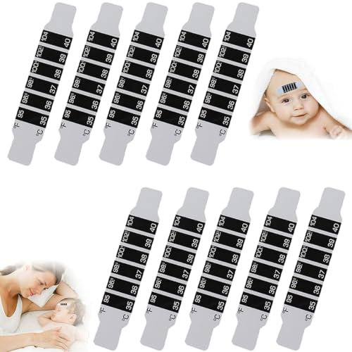 CJQRL 10 Pezzi Termometro Bambini,Strisce per Termometro Frontale per Bambino,Striscia Termometro,Termometro Fronte,Termometro Bambino,Riutilizzabile,per Controllare la Temperatura del Bambino